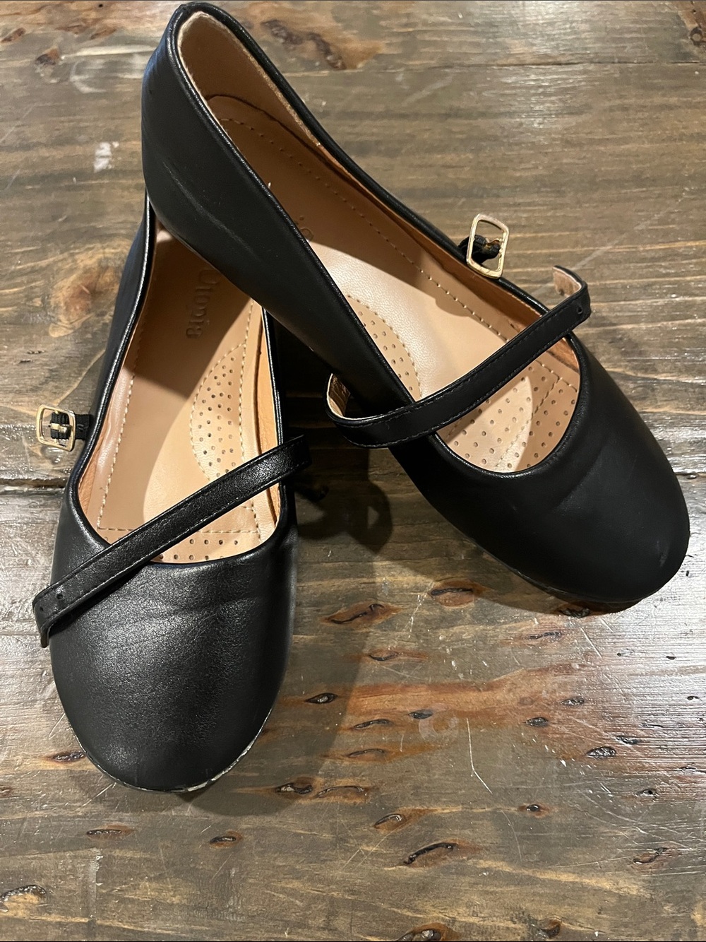 Girls' Black Mary Jane Dress Flats with Gold Buckle Strap